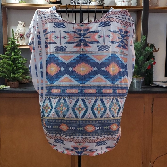 Blue & Orange Aztec Design top - Picture 2 of 3